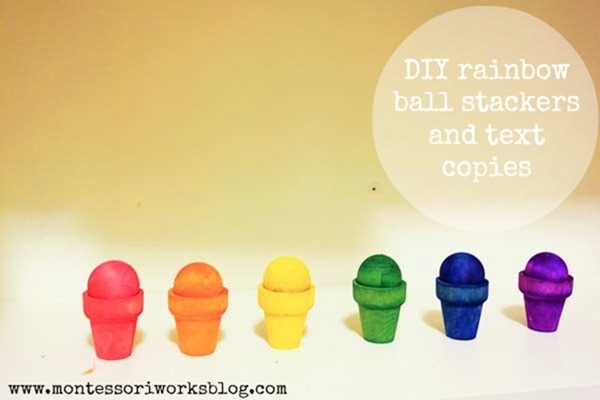 rainbow ball stackers and text copies | montessori works